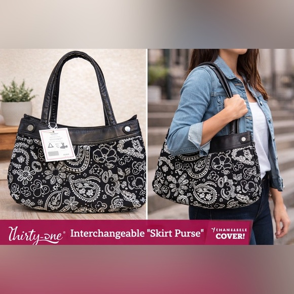 Thirty One Handbags - Thirty-One Paisley Skirt Purse Black and White Shoulder Bag